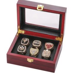 BRAND NEW!💯 CHICAGO BULLS 6 CHAMPIONSHIP RINGS SIZE 11 (HAND-MADE) GOLD PLATED SET WITH BRAND NEW! CHERRY HARDWOOD 6 CHAMPIONSHIP RING DISPLAY BOX!🔥