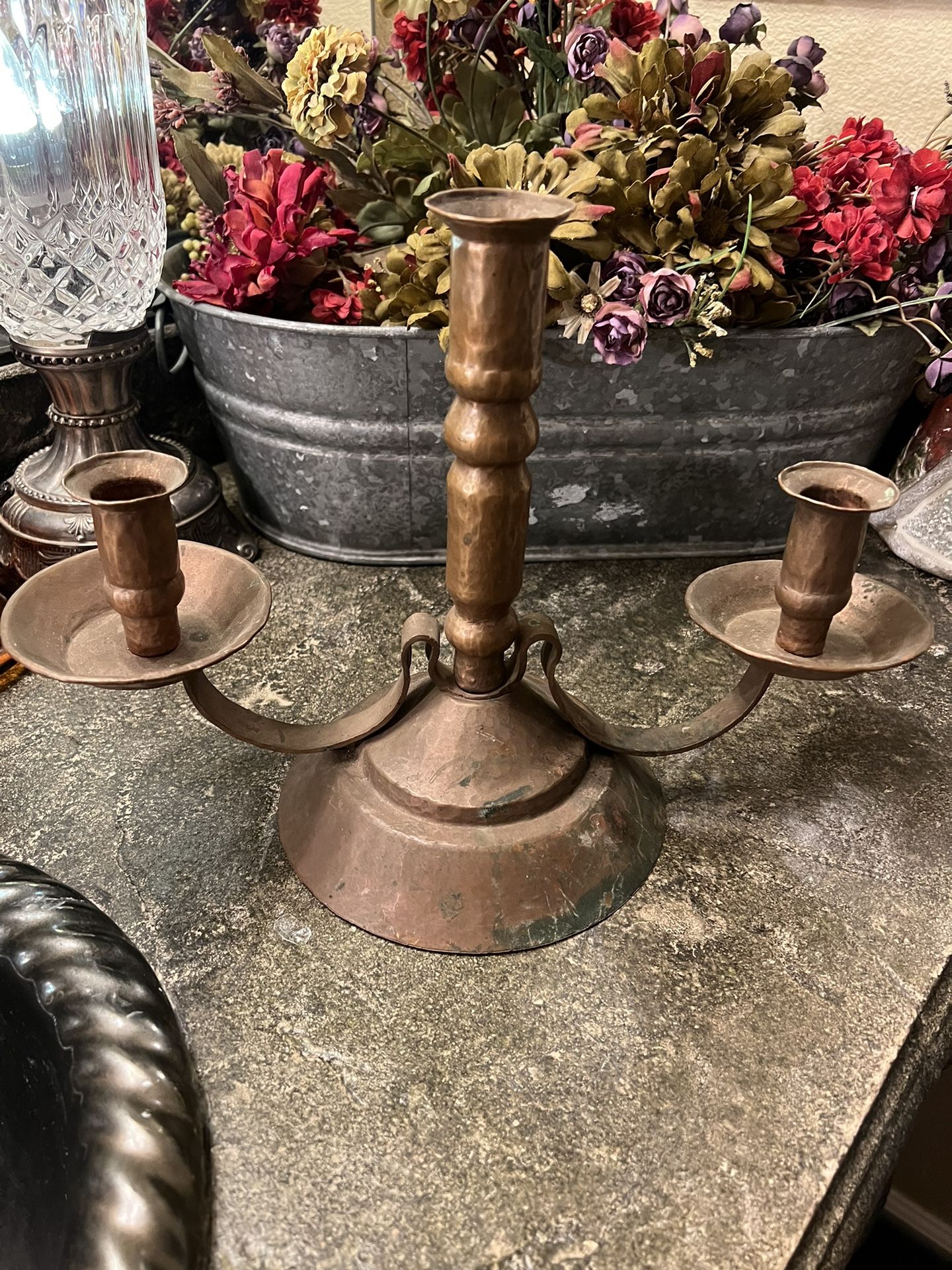 Antique Hammered, Copper Candelabra