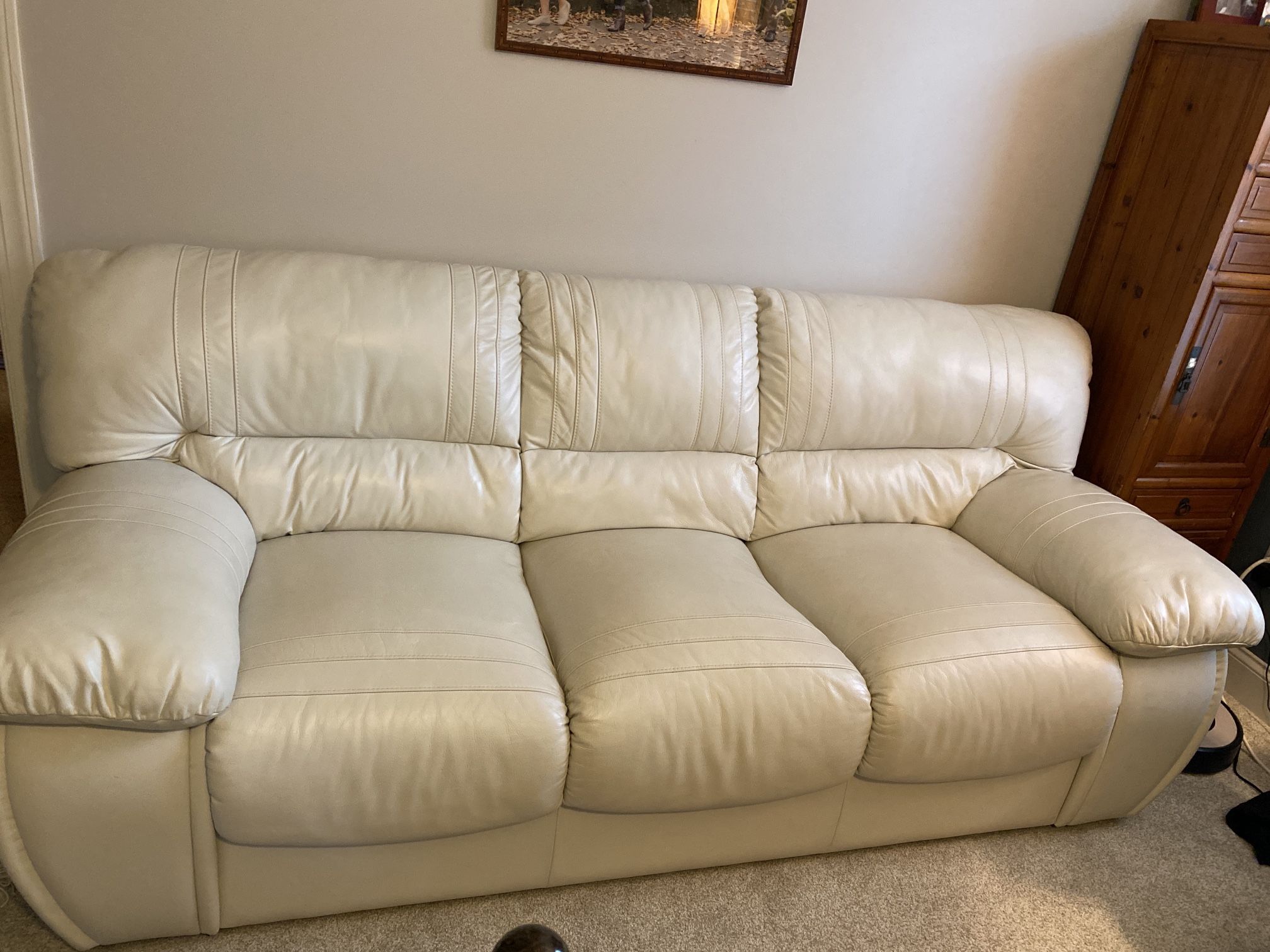 White Top Grain Leather 3-seater Sofa