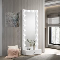 Luxo White Vanity Set Drawer and Mirror Light, Tocador cajón y espejo