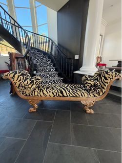 Antique custom-made, zebra print, elegant ottoman