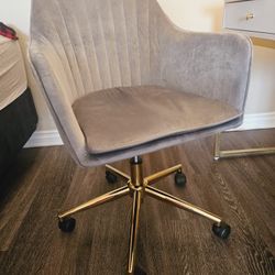 (Like NEW) Modern  Grey And Golden Velvet  Desk Chair  ACCEPT OFFERS
