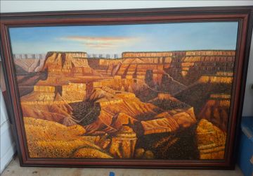 Framed western oil painting .