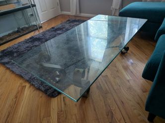 Rectangular Glass Top Coffee Table, Bronze Metal Base,