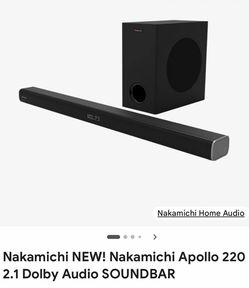 Nakamichi Apollo 220 2.1 Channel Dolby Soundbar with Wireless Subwoofer
