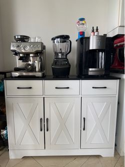 White Farmhouse Coffee Bar / Buffet Cabinet