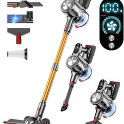 Cordless Vacuum Cleaner, 45Mins Vacuum Cleaners for Home with LED Display, Stick Vacuum Cordless Rechargeable, Wall-mounted Charging, Wireless Vacuum 