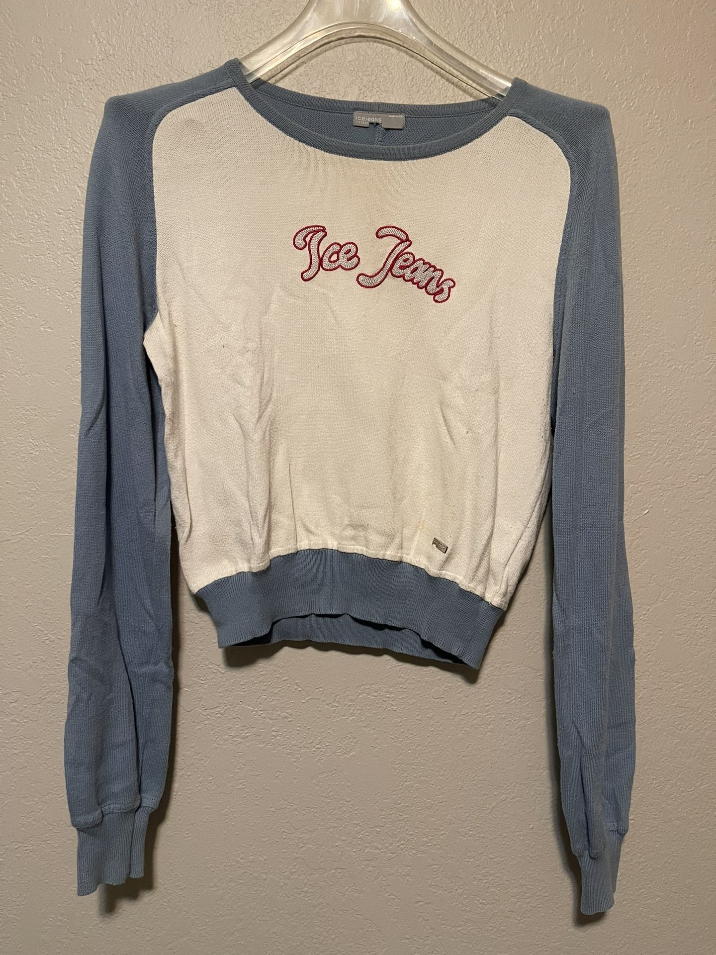 Iceburg, Ice Jeans, Women’s Blue & White Cropped Longsleeve Sweater, Size M