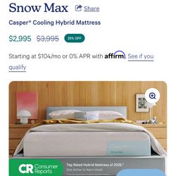 DISCOUNTED NEW QUEEN CASPER SNOW MAX HYBRID 14” COOLING MATTRESS