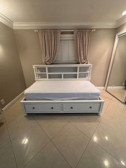 White Wood Twin Bed Frame with Storage and Shelves