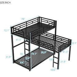 SOFTSEA Metal L-Shaped Triple Bunk Bed for 3