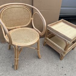 Natural Rattan Chair and End Table 