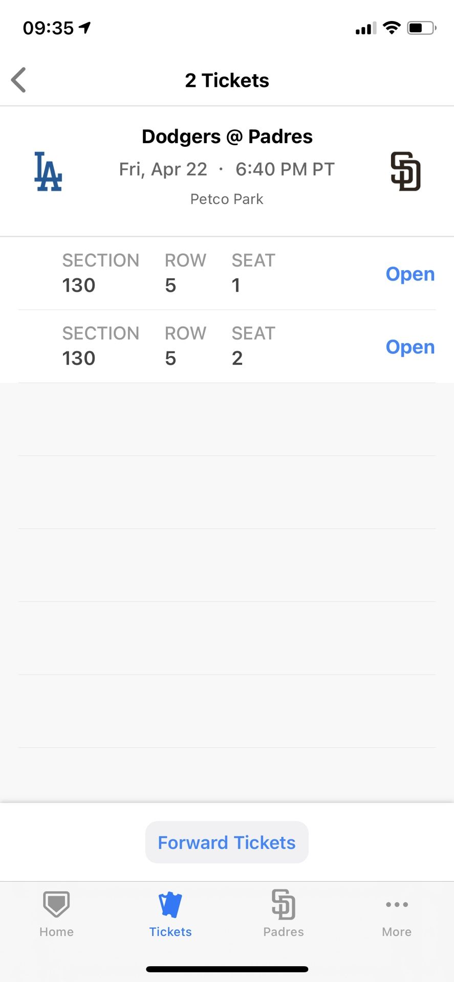 Sold, -ll Friday Nights Avaiable 4/22 Padres Tickets Vs Dodgers 5th Row Homerun Alley Aisle Seats