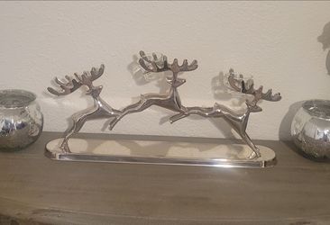 Silver Reindeer Triple Tealight Candle Holder