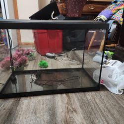 Fish Tank With Heater, Filter And Pads, Cleaning Hose And Cleaning Magnet, Decor, Bubbler, Rocks, Bucket
