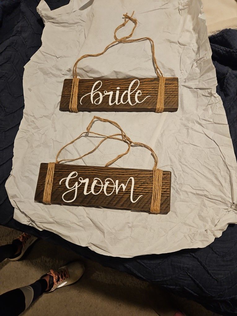 Wood Bride And Groom Plaque Placeholder Namebadge Wedding