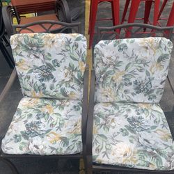 2 Black Metal Chairs With Cushions 