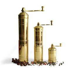 Milih Turkish Manual Coffee & Pepper Grinder Set, Brass, Gold