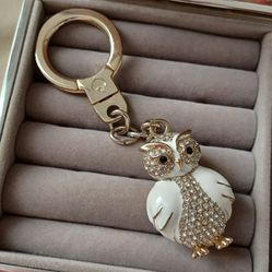 KATE SPADE Jeweled White Snow Owl Keychain Purse Charm Key Fob