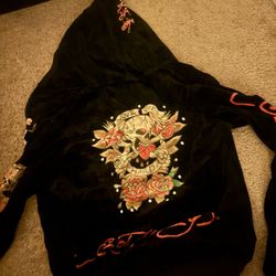 *taking offers** ed hardy zip up jacket black skulls and studs