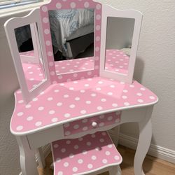 Like New Pink Kids Vanity w/ Mirror & Stool – $60