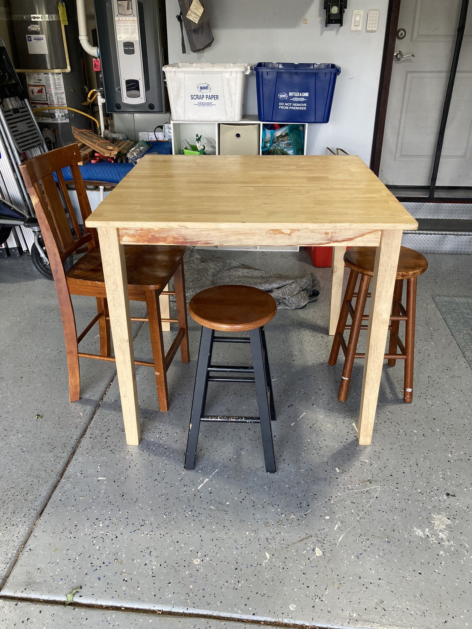 Tall Wooden Table With 3 Chairs