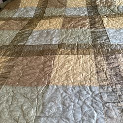 King size Gray and beige silken quilted spread with shams