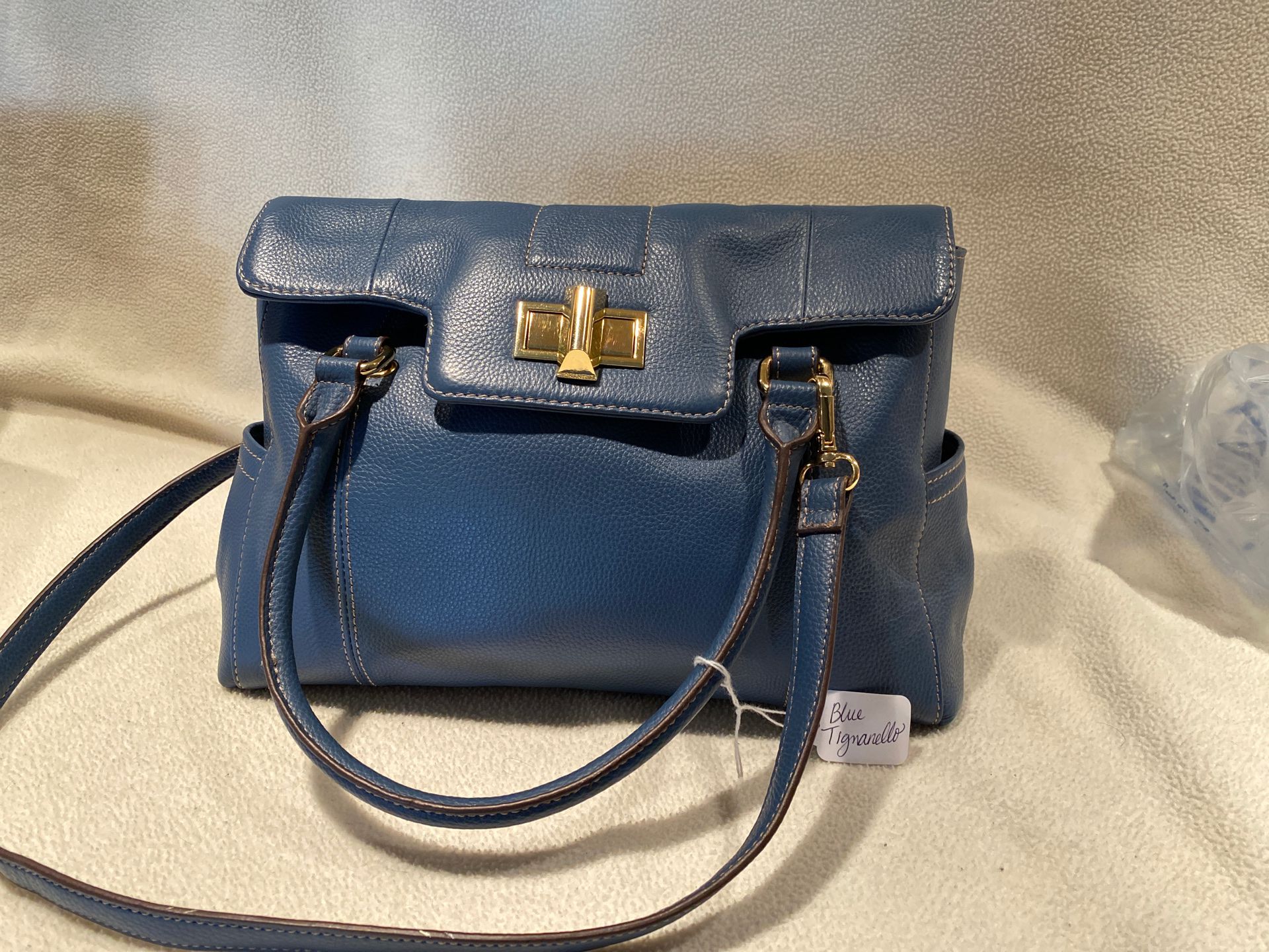 Blue Tignanello leather handbag. Never used.