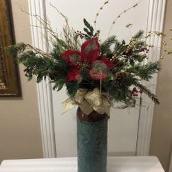 CHRISTMAS DECORATION-SILK FLORAL ARRANGEMENT FOR SIDE TABLE, END TABLE, HEARTH, CENTERPIECE! OBO
