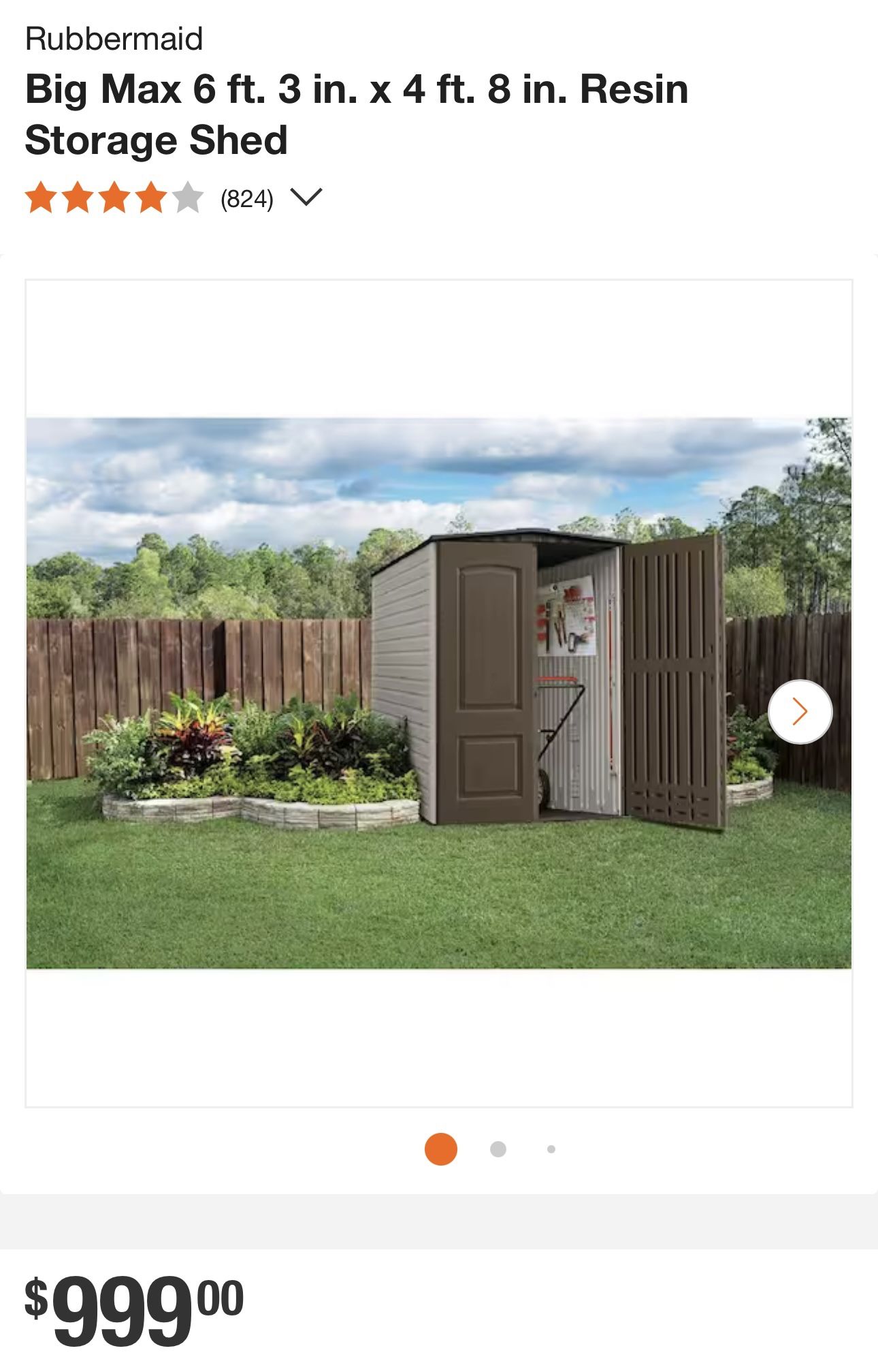 Rubbermaid Big Max 6 ft. 3 in. x 4 ft. 8 in. Resin Storage Shed Brand new in box