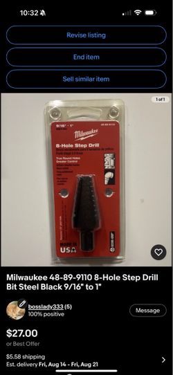Milwaukee 8-Hole Step Drill Bit 9/16" to 1"