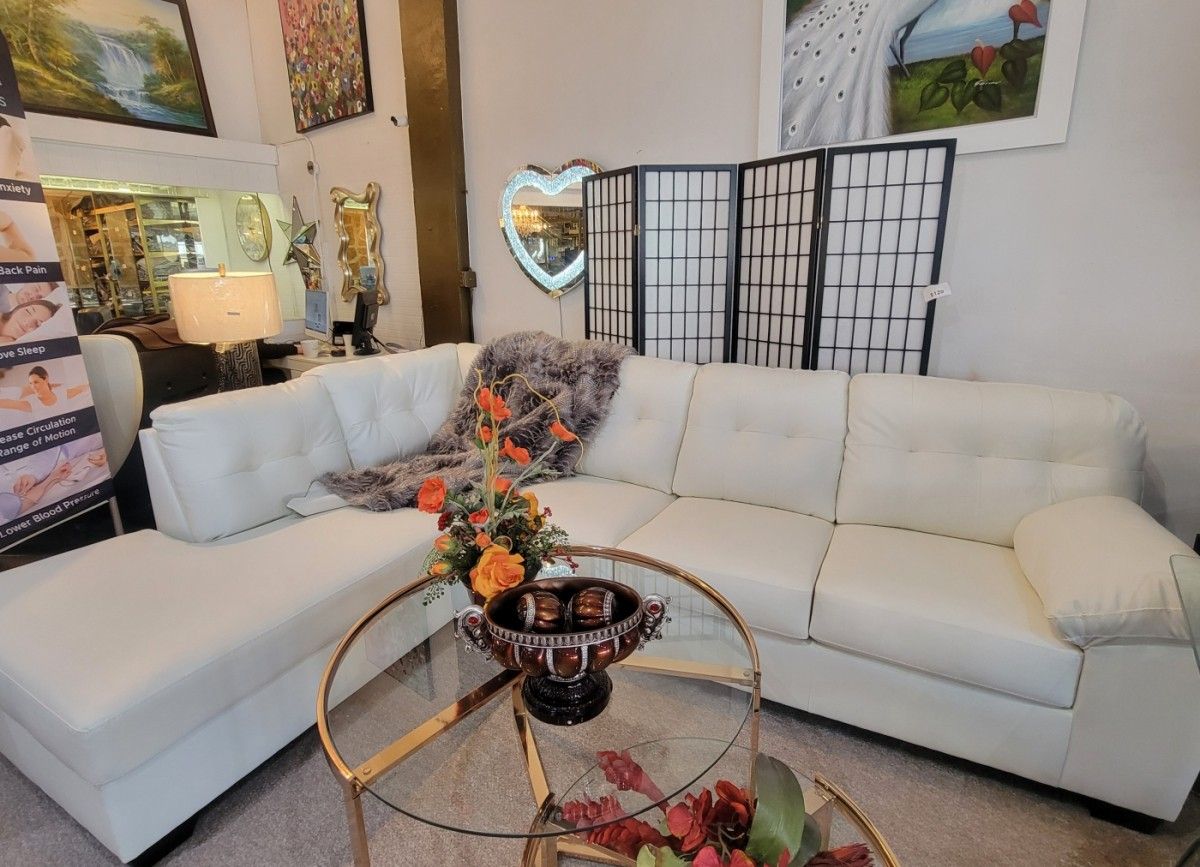 Leather White Faux Leather Sectional New