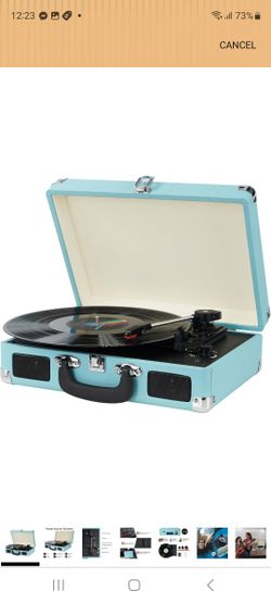 Vinyl Record Player, 3 Speeds Suitcase Portable Record Player with Built-in Speakers
