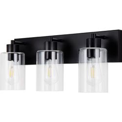 Chosenior 3 Light Bathroom Vanity Light, Black Bathroom Light Fixtures, Vanity Lights for Bathroom Lighting with Clear Glass Shade(E26)