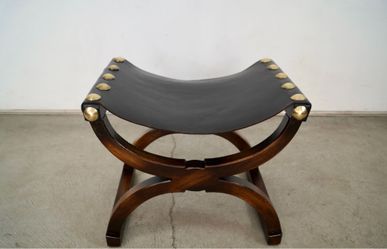 1960’s Hollywood Regency Sling Leather Stool / Bench