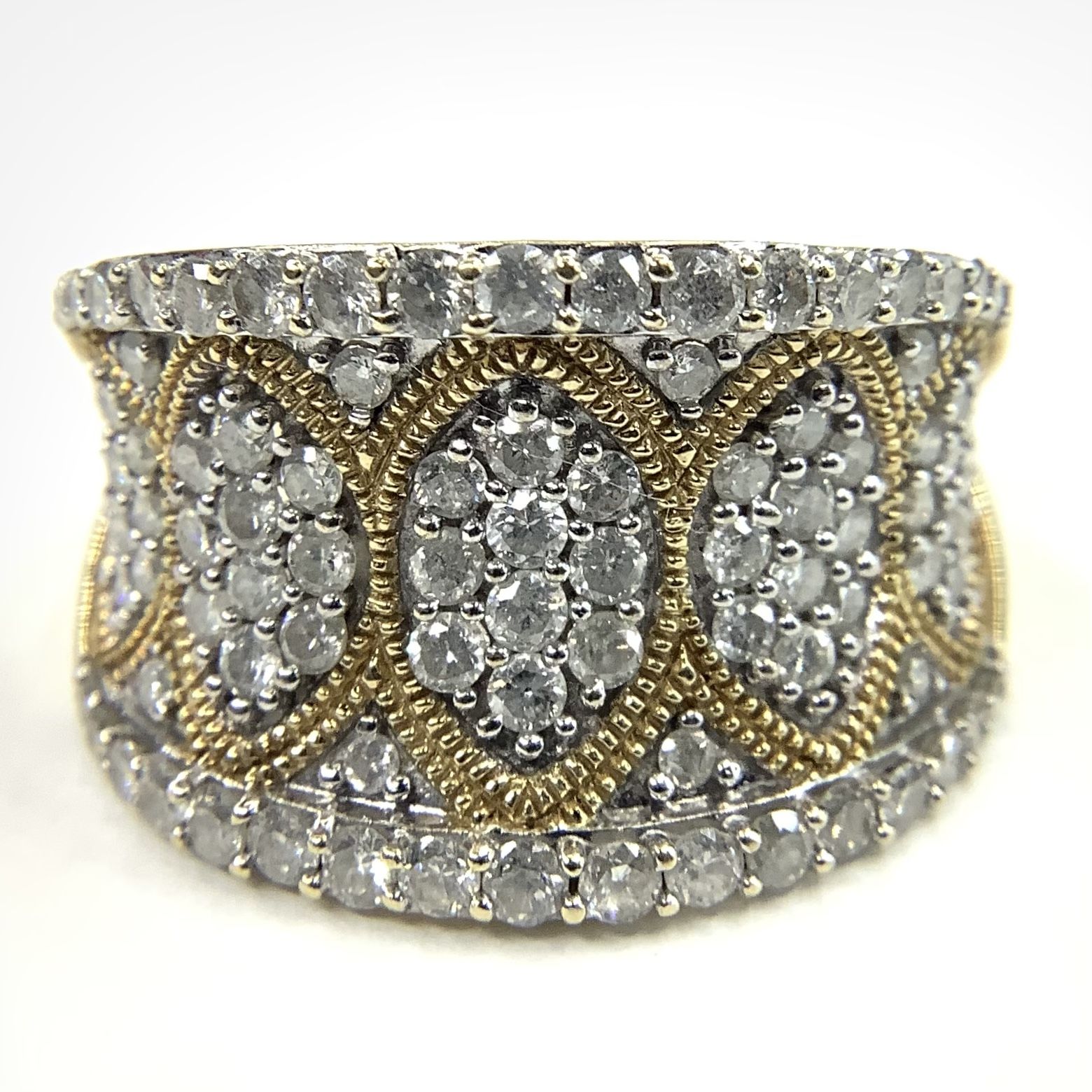 10K Yellow Gold Diamond Cluster Statement Ring Size 9