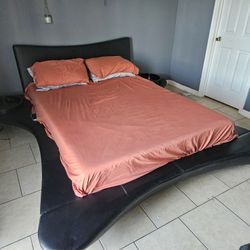 Black Leather Queen Bed With Mattress 