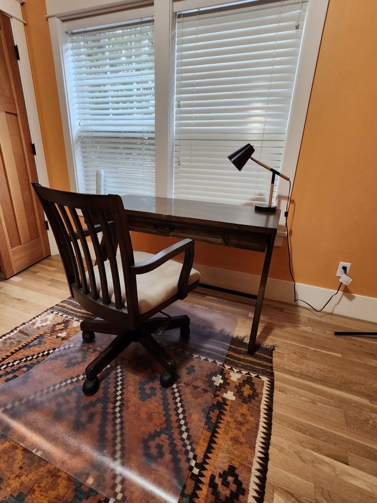 Wood Desk & Cushioned Office Chair