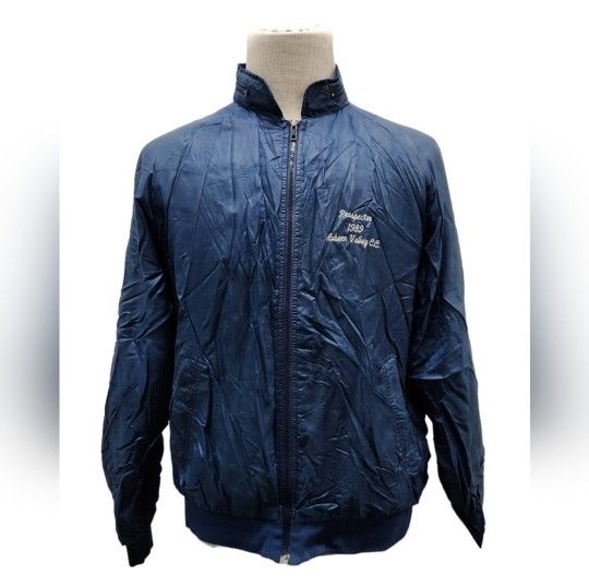 Vintage 1989 Duckster Pro Group Inc Size Large Blue Bomber Jacket with Hood