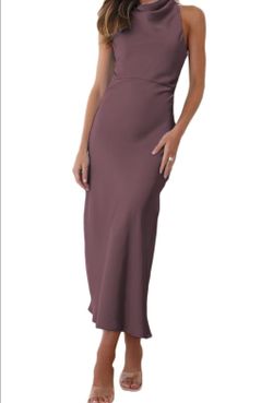 Halfisland Womens Satin High Neck Backless Sleeveless Cocktail Midi Dress
Elegant,Mock Neck,High Waist,Cross Back,Open Back,Formal,Summer,Bridesmaid,W