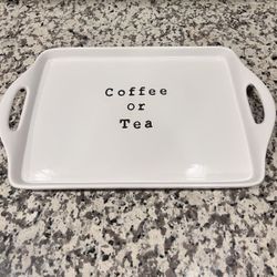 Pier 1 Serving Tray White Coffee Tea Stoneware 17/10