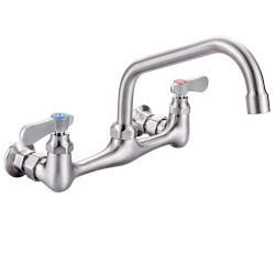 Commercial Faucet with 8 in. Swivel Spout, Double Handle Wall Mounted Standard Kitchen Faucet in Brushed Nickel