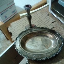 Wm A Rogers Silver Smithed Candle Holder And Vintage Tray