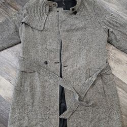 Banana Republic Belted Tweed Coat Jacket Women’s XL Black White