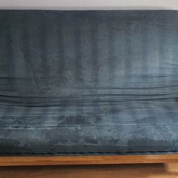 Tray Arm Full Futon Frame with mattress in Navy Suede