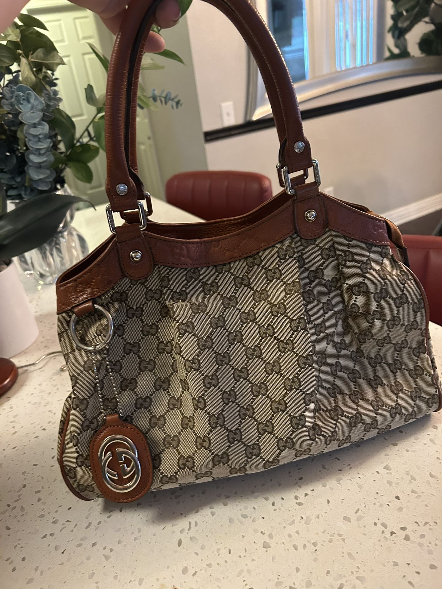 Gucci Beige/Brown GG Canvas and Leather Medium Sukey Tote