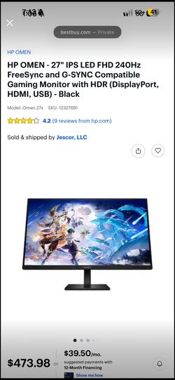 HP OMEN - 27" IPS LED FHD 240Hz FreeSync and G-SYNC Compatible Gaming Monitor with HDR (DisplayPort, HDMI, USB) - Black