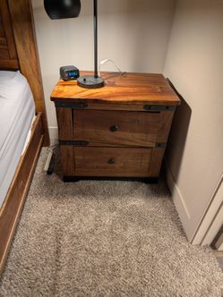 Rustic Industrial Solid Wood Nightstand / 2-Drawer Side Table – Matching Bed Component