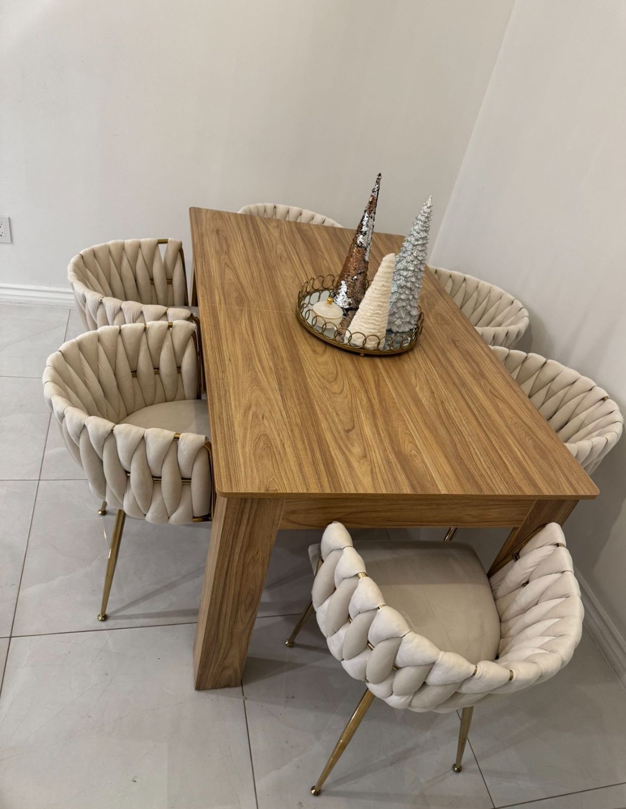 Beige Modern Dining 6 Chairs New