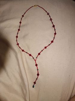 Red beaded lariat necklace vintage